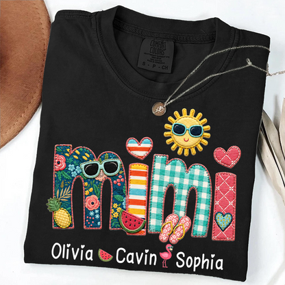 Comfort Colors® Personalized Mimi T-Shirt with Summer Fun Design for Grandma And Kids Family Names Custom Tee