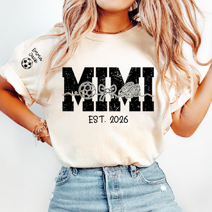 Mimi Est 2026 Soccer Grandma Shirt Personalized Grandkids Names Family T Shirt