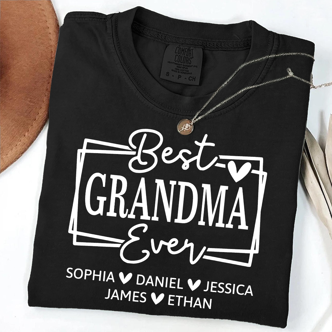 Comfort Colors Best Grandma Ever Personalized T Shirt with Heart Icons, Custom Family Gift Shirt for Grandma