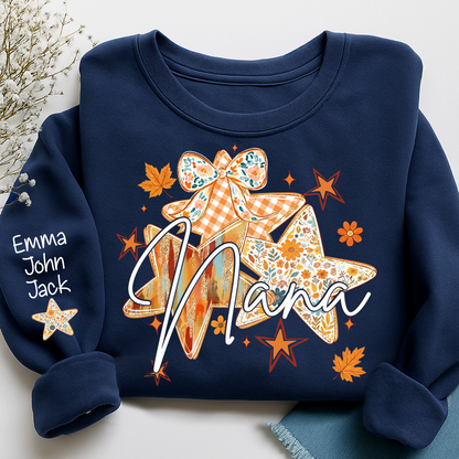 Personalized Nana Shirt for Women, Autumn Star Floral Design Tee, Custom Grandma T Shirt, Cozy Family Gift