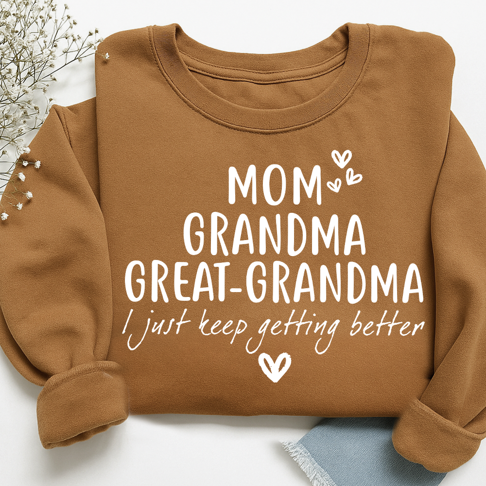 Mom Grandma Great-Grandma Heart Sweatshirt, Custom Family Name for Gift Grandma