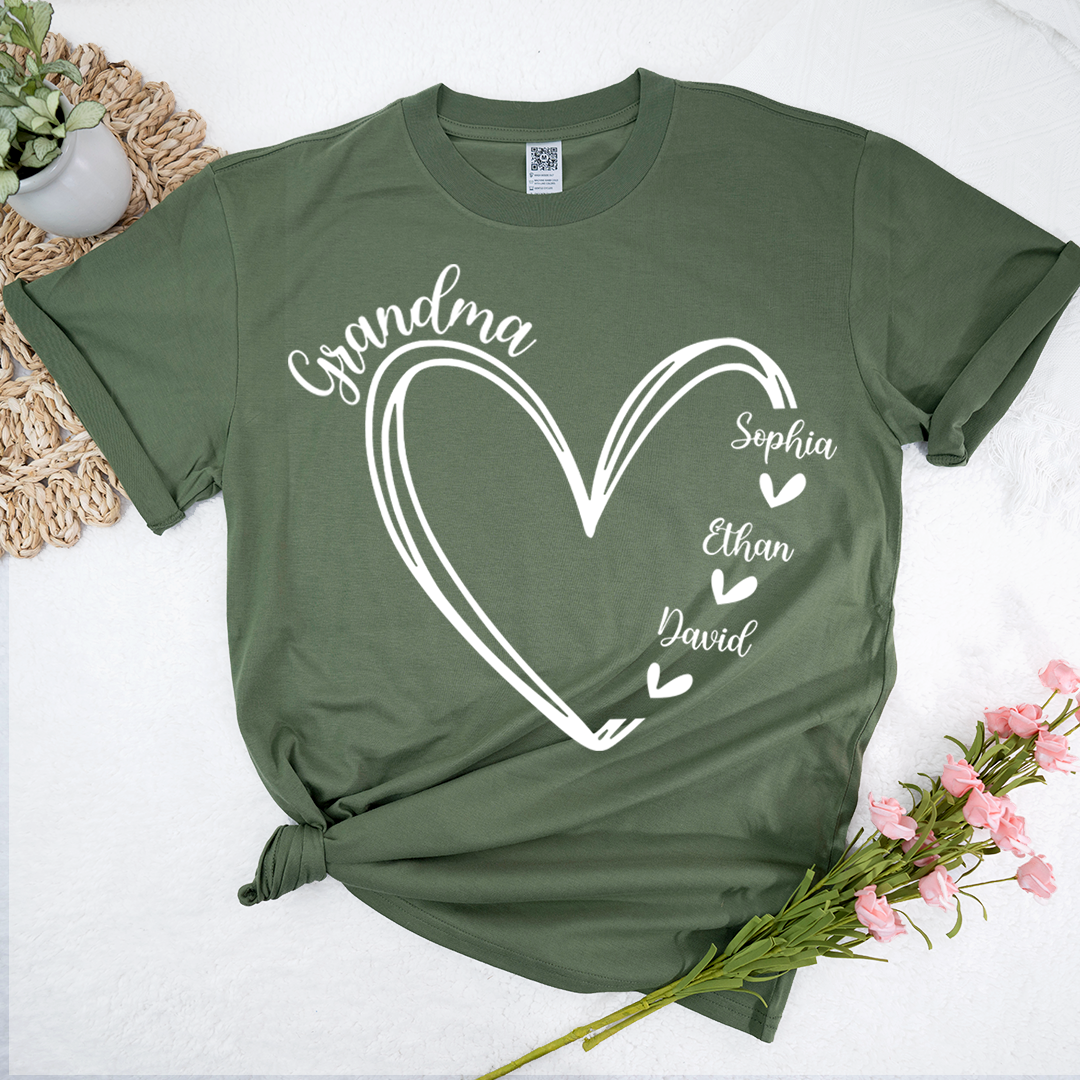 Personalized Grandma Heart Tshirt, Custom Nickname for Grandma and Kids