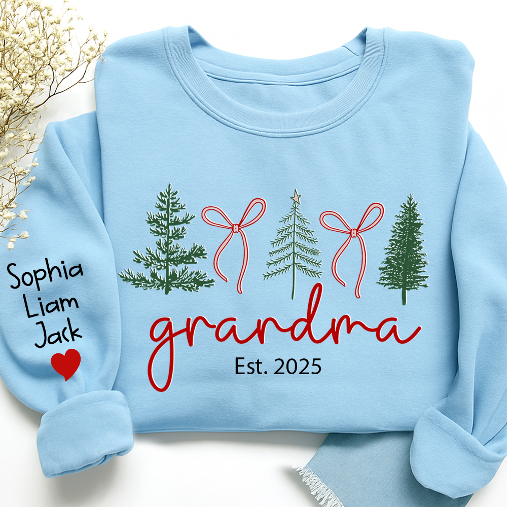 Personalized Grandma Christmas Sweatshirt, Custom Tree Design with Kids Names