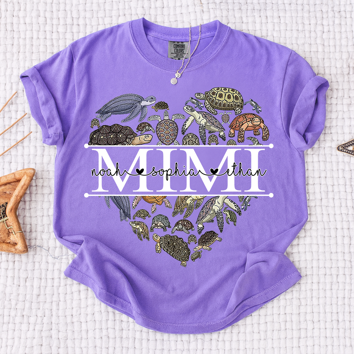 Comfort Colors® Mimi Turtle T-Shirt for Grandma Personalized Gift with Kids’ Names