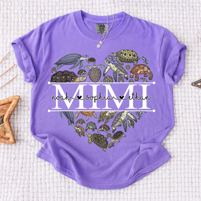 Comfort Colors® Mimi Turtle T-Shirt for Grandma Personalized Gift with Kids’ Names