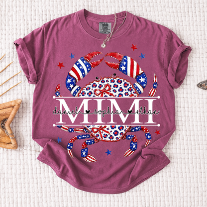 Comfort Colors® Patriotic Mimi Crab Shirt for Grandmother, Personalized 4th of July American Flag Tee