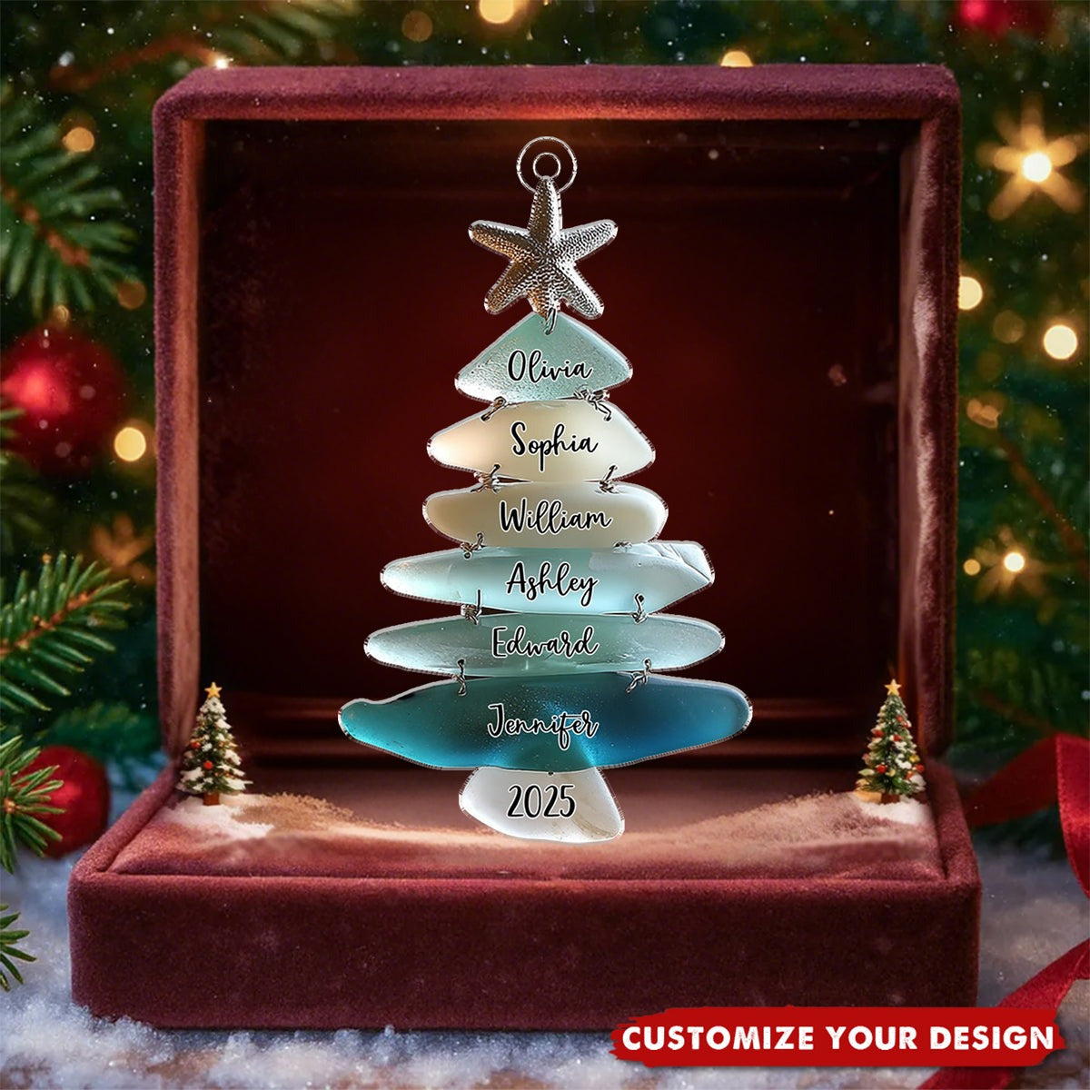 Family Sea Christmas Tree - Personalized Family Acrylic Ornament