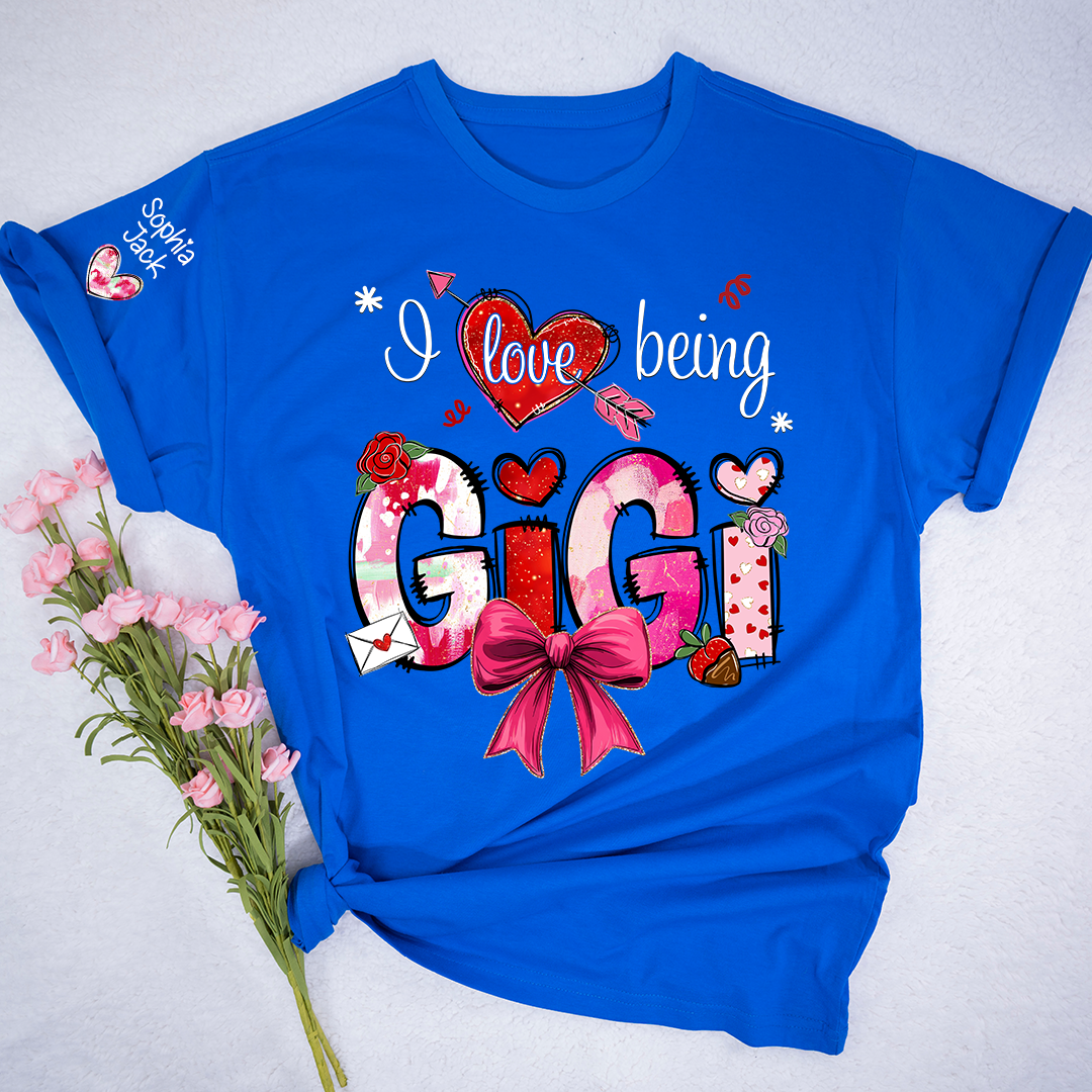 Personalized I Love Being A Nana Valentine's Day T-shirt Cute bows And Strawberries, Gifts for Grandma And Children