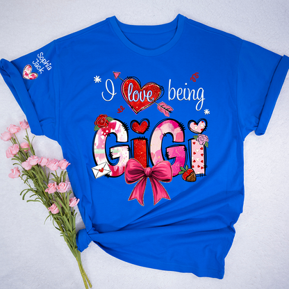 Personalized I Love Being A Nana Valentine's Day T-shirt Cute bows And Strawberries, Gifts for Grandma And Children