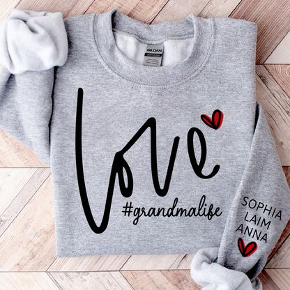 Custom Love Grandma Life Valentine Sweatshirt, Heart Valentine Gifts For Grandma And Kids