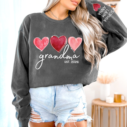 Custom Grandma Valentine Sweatshirt, Heart Valentine Gifts For Grandma And Kids