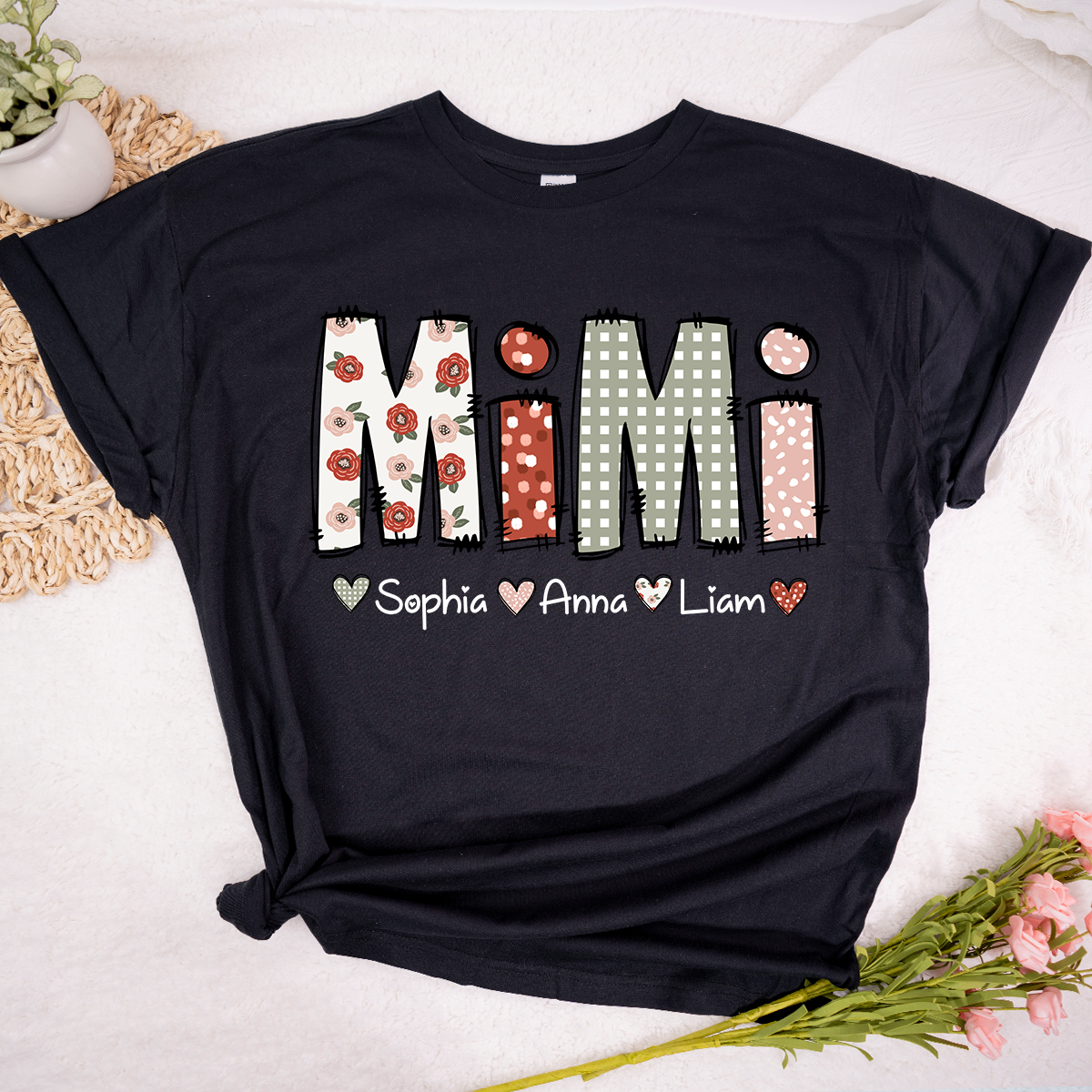 Personalized Mimi Flower 2025 Shirt, Custom Grandma With Grandkids T-Shirt