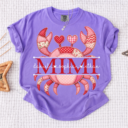 Comfort Colors® Patchwork Crab Design Mimi Shirt Personalized Children’s Names Tee