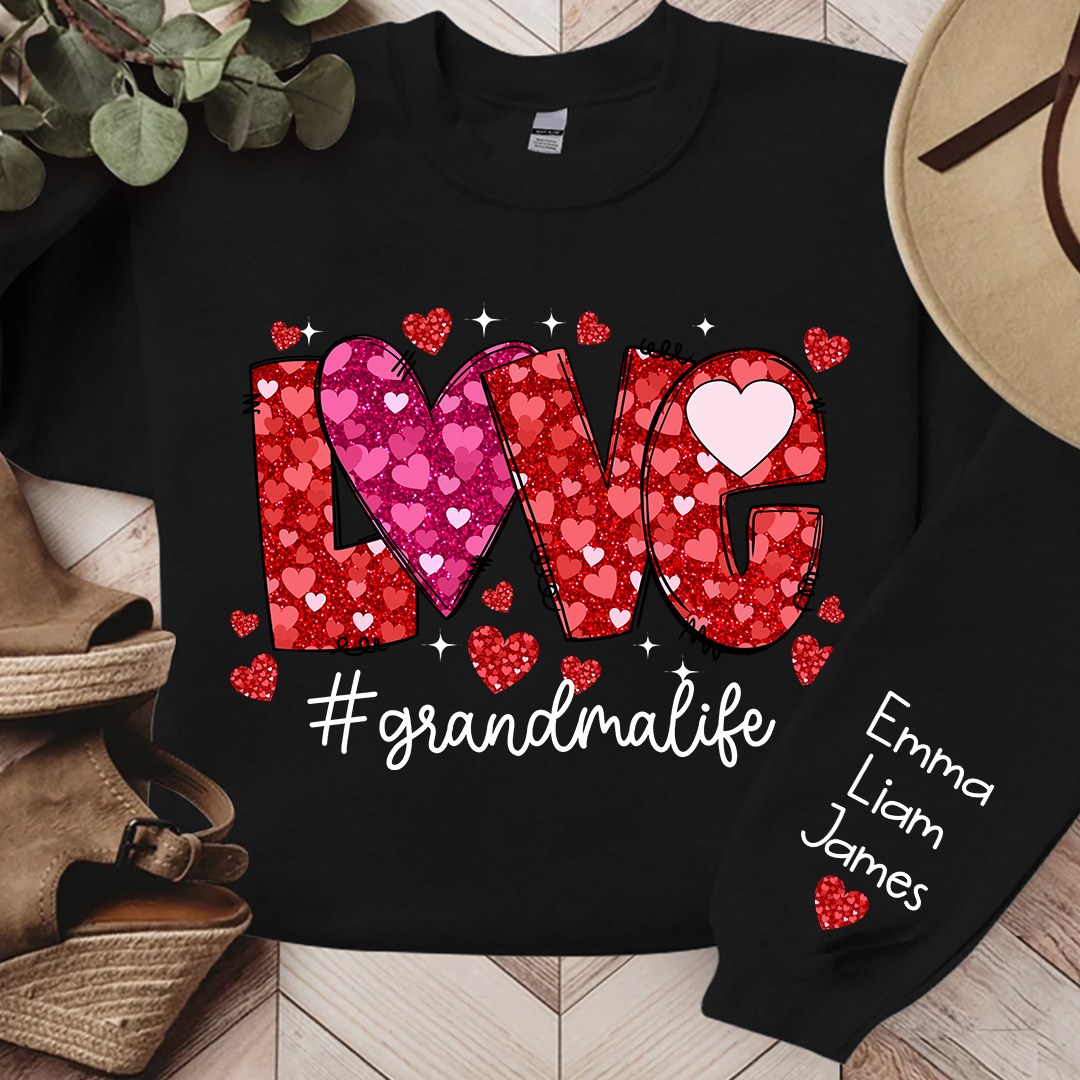 Love Pink Valentine Grandma Life, Custom Grandma And Kids, Grandma Gift TH Sweatshirt