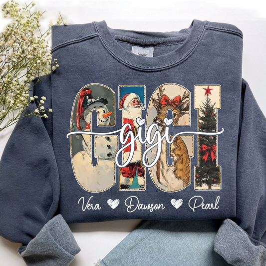 Personalized Gigi Christmas Sweatshirt – Custom Grandkids Names Holiday Shirt