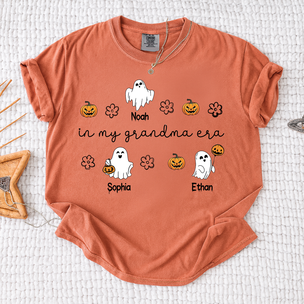 Comfort Colors® In My Grandma Era Halloween Tee, Custom Gifts for Grandma and Grandchild
