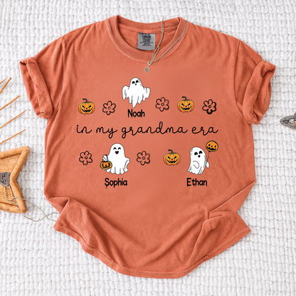 Comfort Colors® In My Grandma Era Halloween Tee, Custom Gifts for Grandma and Grandchild