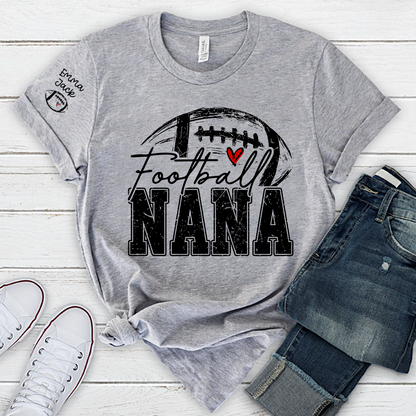Personalized Nana Football Shirt with Heart, Custom Football Tee Kids Names And Grandma