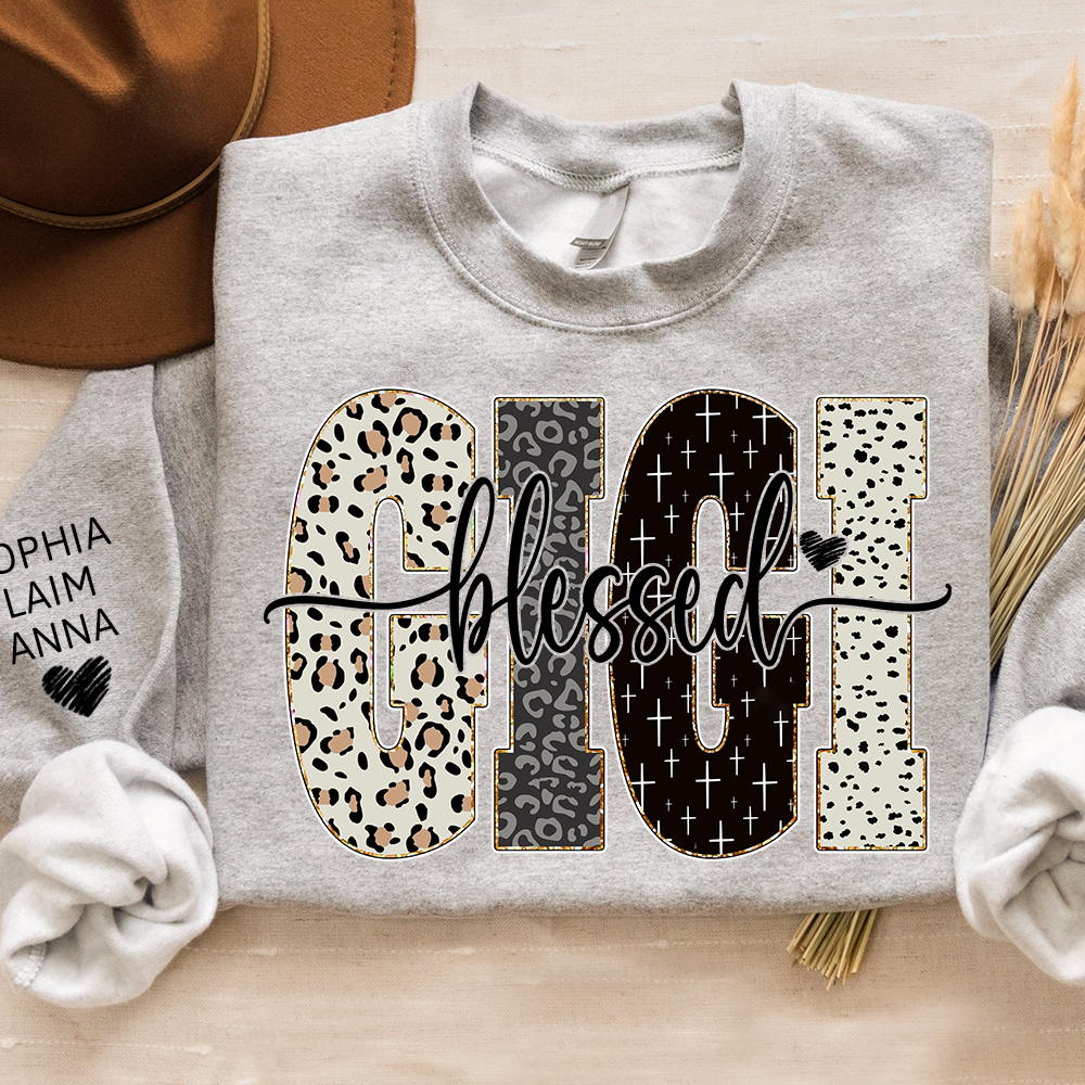 Personalized Blessed Gigi Leopard Sweatshirt – Custom Bible Style Design, Unique Gift for Grandma and Her Grandkids