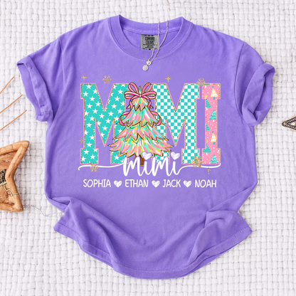 Comfort Colors® Personalized Mimi Christmas Shirt, Custom Holiday Tree Shirt with Kids Names