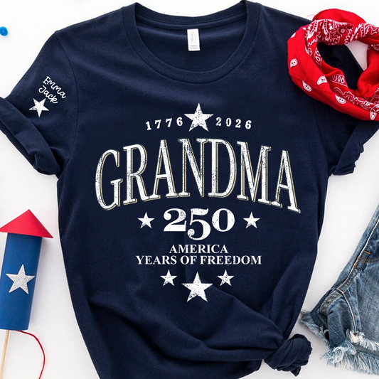 Grandma 250 Years of Freedom America Flag T-Shirt | Patriotic 4th of July Shirt