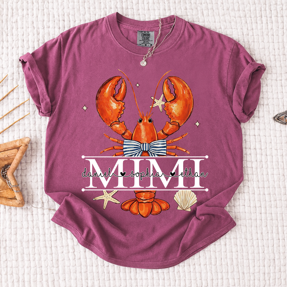 Comfort Colors® Lobster Mimi Shirt for Grandma, Customizable Name Summer T-Shirt, Fun Seafood Design Tee