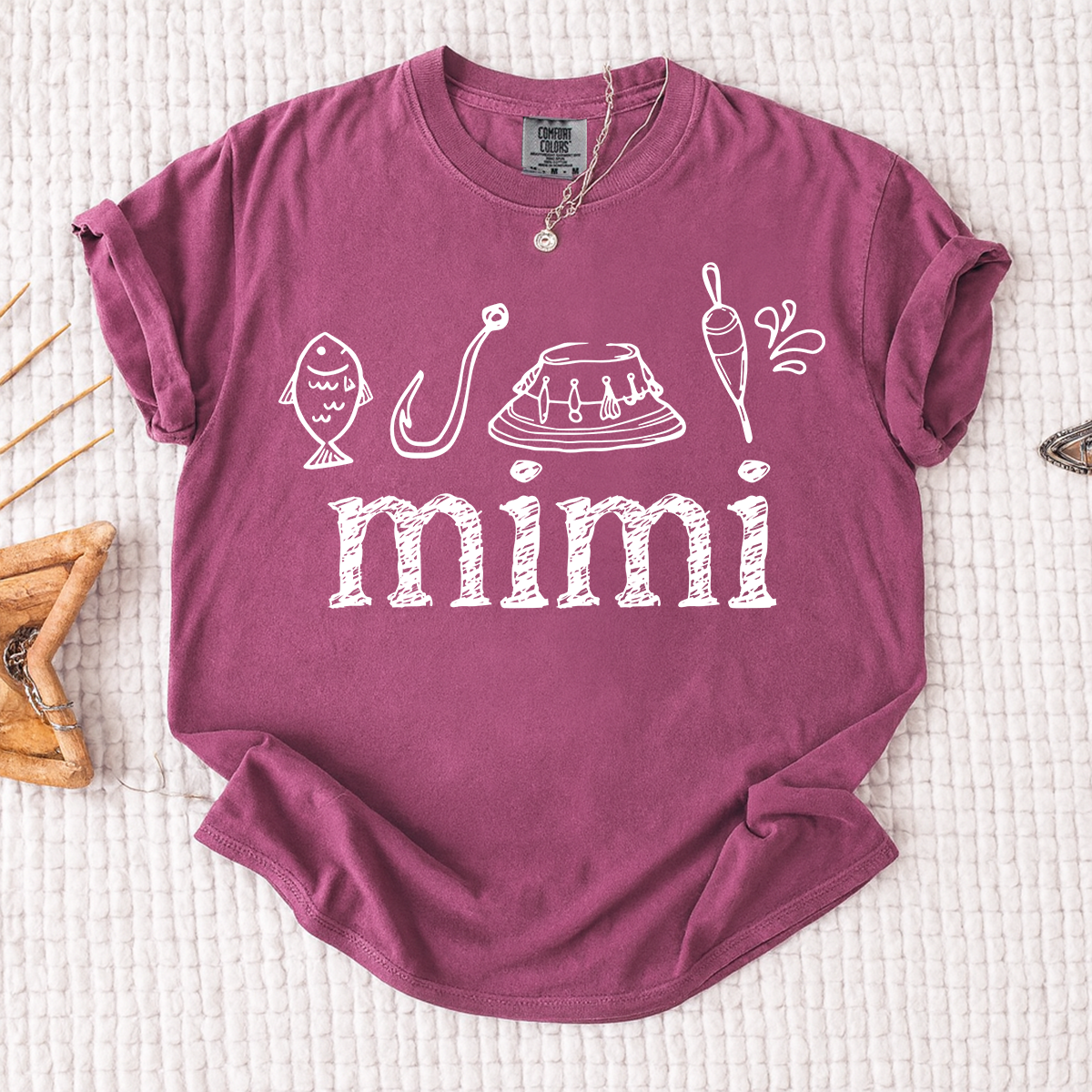 Comfort Colors® Mimi Fishing Lover Tee, Grandma Angler Shirt for Women, Custom Nickname Fishing T Shirt, Fisherwoman Gift Idea, Lake Day Outfit