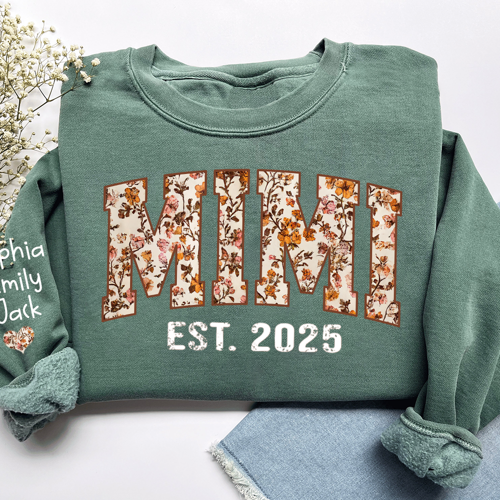 Personalized Fall Grandma, Fall Floral Sweatshirt with Name on Sleeve, Grandma Gift