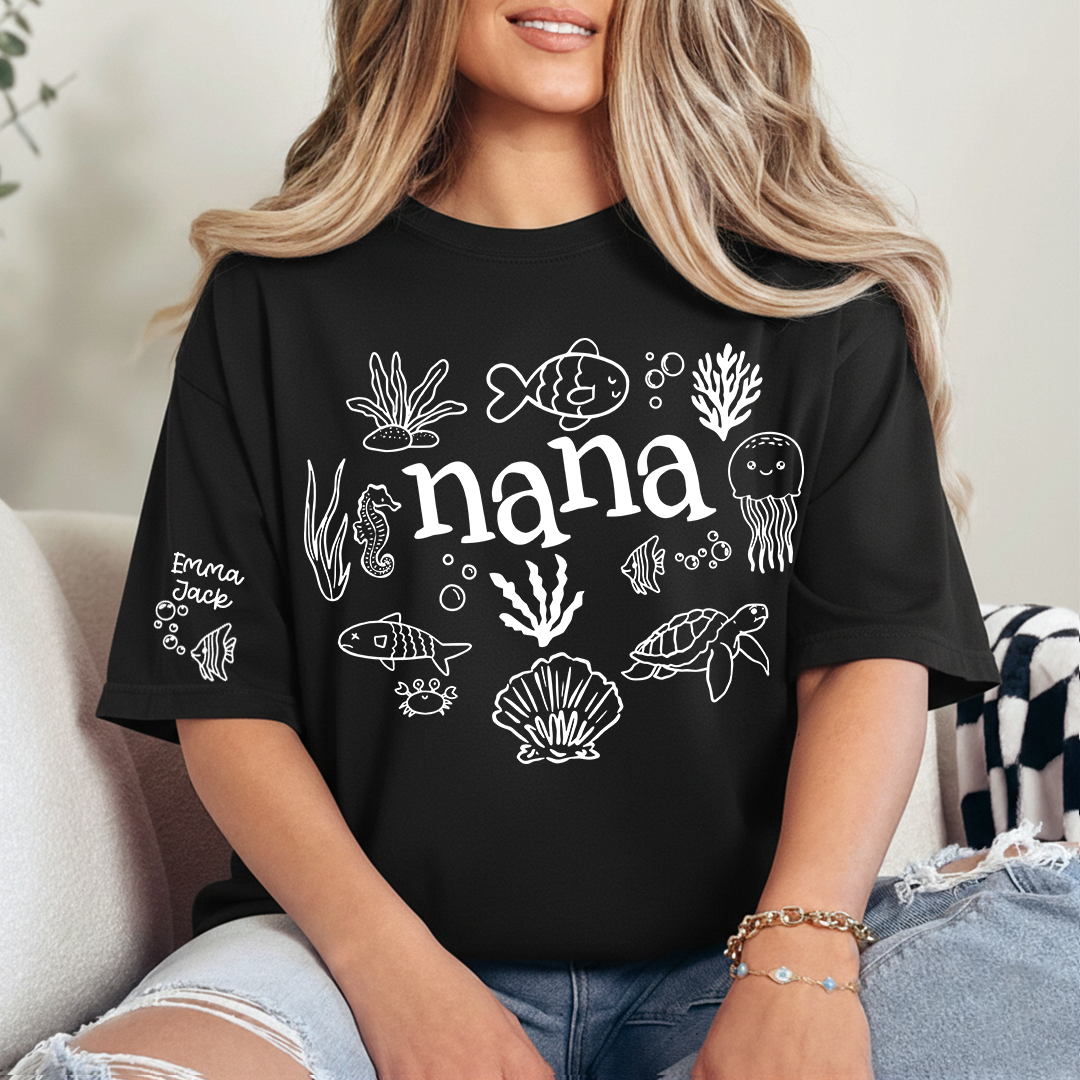 Nana Sea Life T Shirt for Women Personalized Ocean Animal Shirt for Grandma Mom Gifts