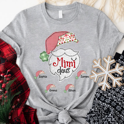 Custom Mimi Claus With Grandkids Christmas T-Shirt
