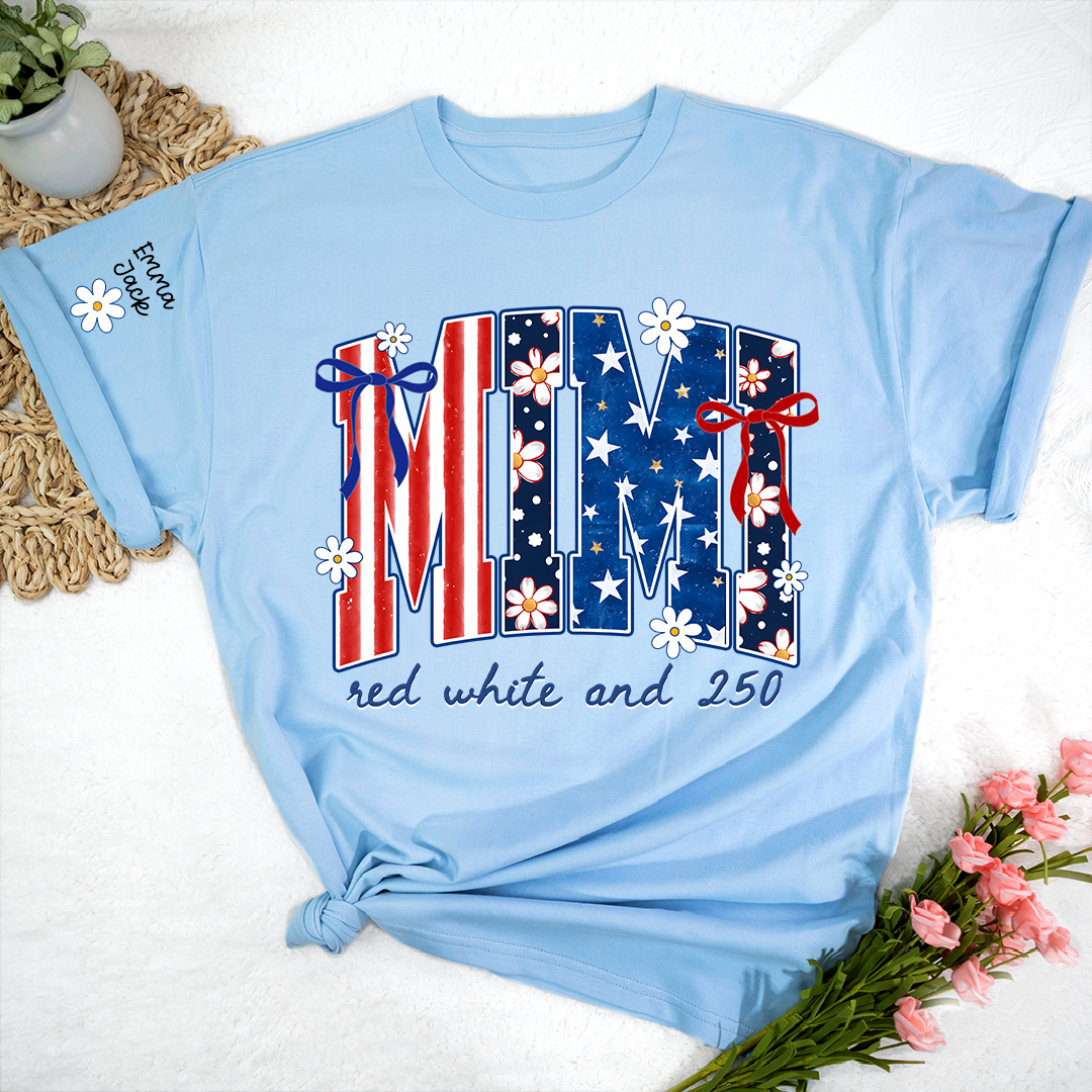 Patriotic Mimi T-Shirt for America’s 250th Anniversary | Red, White, and 250 Stars & Stripes