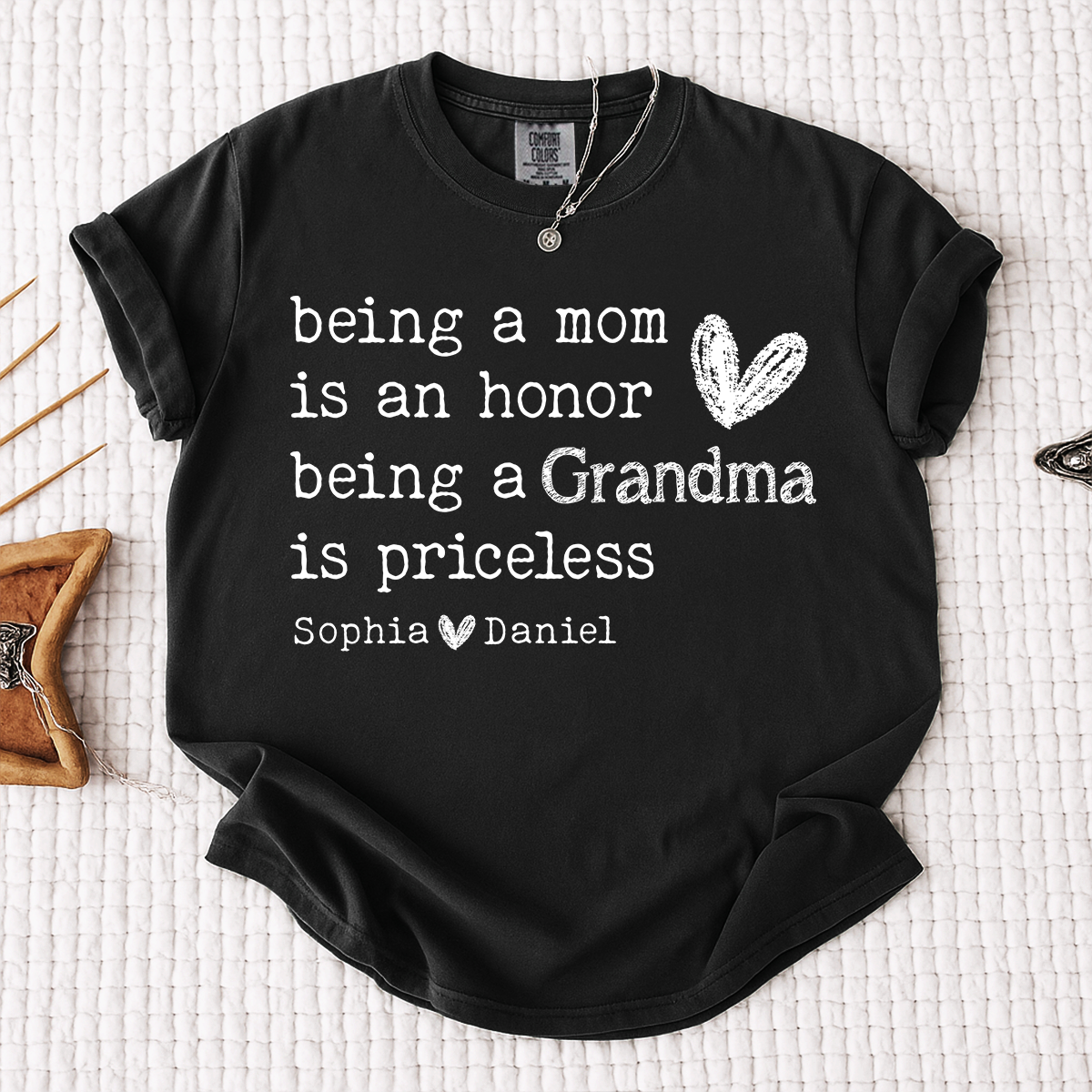 Comfort Colors Custom Grandma T Shirt with Grandkids Names Meaningful Quote Being a Mom Is an Honor Grandma Is Priceless Personalized Family Shirt