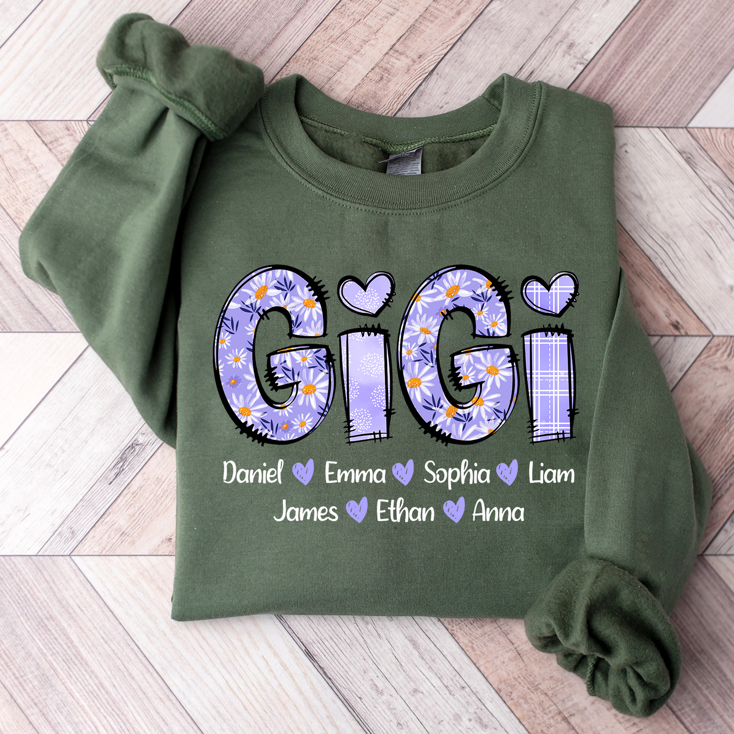 Custom Gigi Purple Daisy With Grandkids Sweatshirt