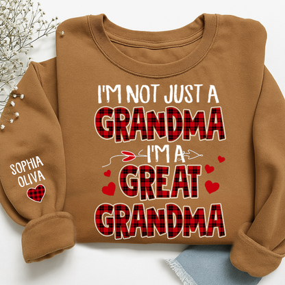 I’m Not Just a Grandma I’m a Great Grandma Sweatshirt, Personalized Buffalo Plaid Heart Shirt