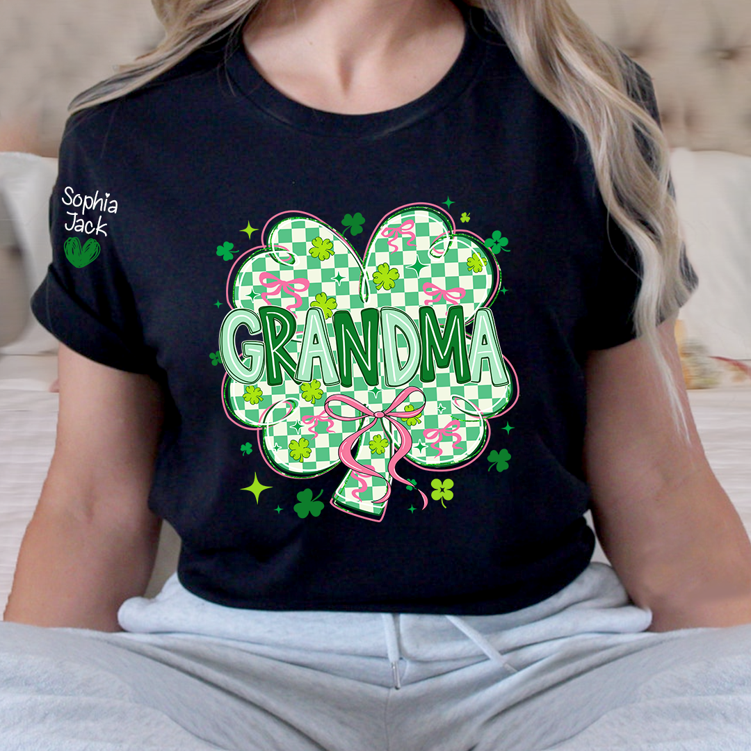 Heart Mimi T-Shirt For St Patrick’s Day, Personalized Grandma Shamrock Clover T Shirt With Kids Names