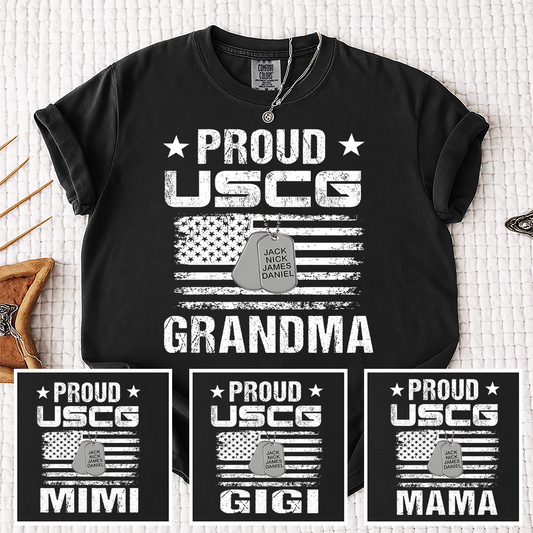 Comfort Colors® "Proud USCG Grandma" T-Shirt, Custom Military Grandma Shirt with Dog Tags, Personalized Family Shirt, Gift for Mother’s Day, Birthday