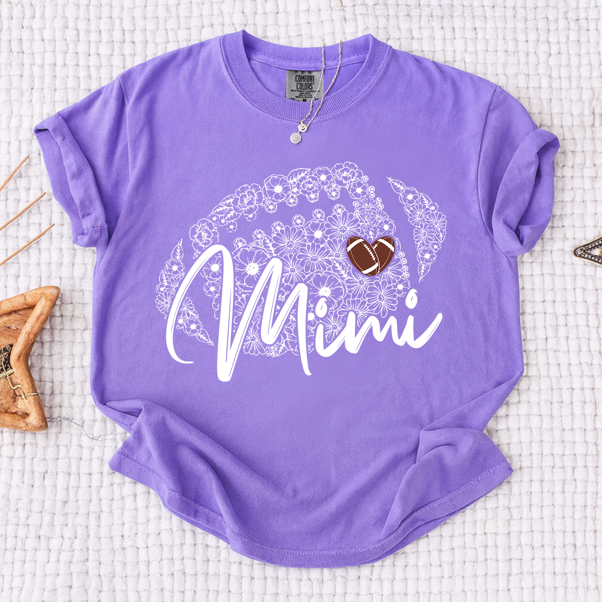Comfort Mimi Football Shirt, Personalized Mimi T-Shirt with Floral Football Design