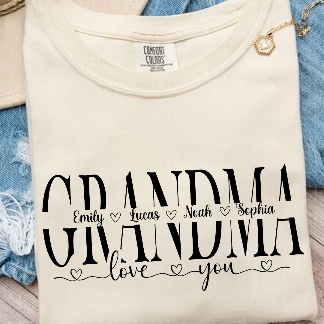 Personalized Grandma Shirt with Grandkids' Names - Comfort Colors T-Shirt