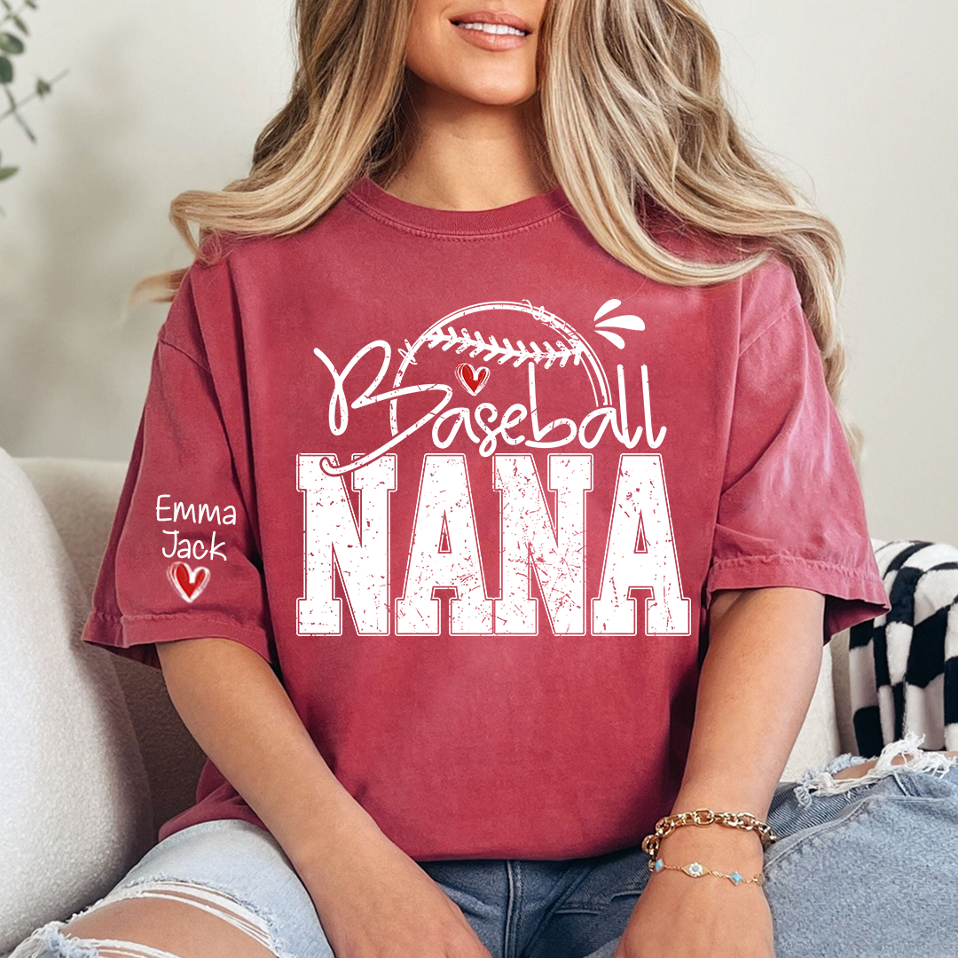 Baseball Nana Game Day Shirt with Custom Names, Sports Family T Shirt for Grandma