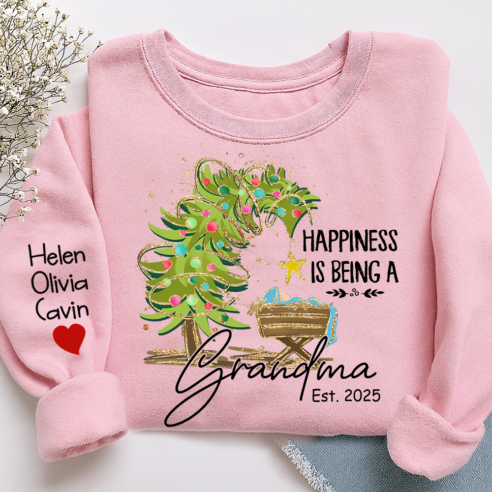 Happiness Is Being a Grandma Shirt, Custom Christmas Sweatshirt with Kids Names