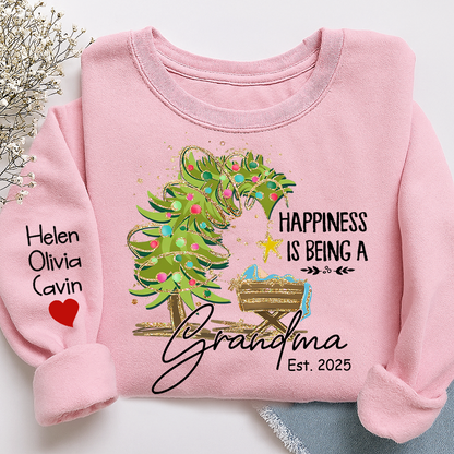 Happiness Is Being a Grandma Shirt, Custom Christmas Sweatshirt with Kids Names