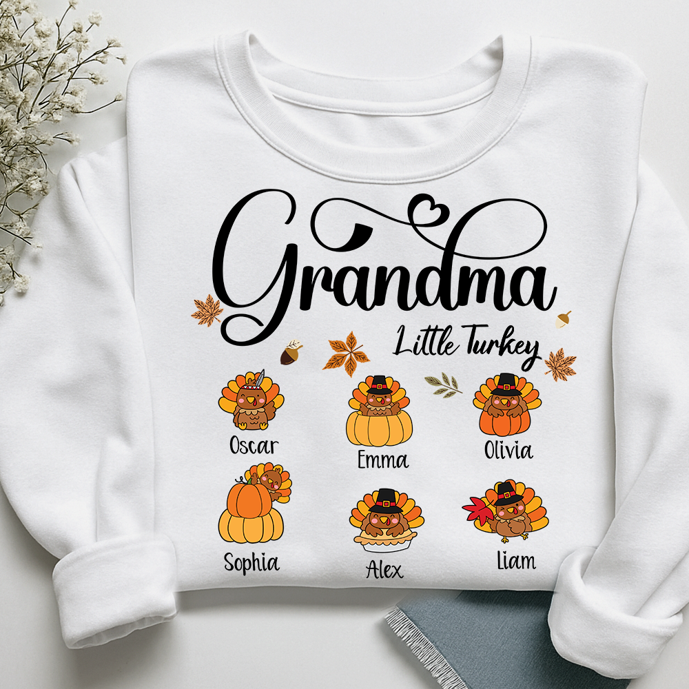 Full Grandma Little Turkey Sweatshirt, Custom Gifts for Grandma and Grandchild
