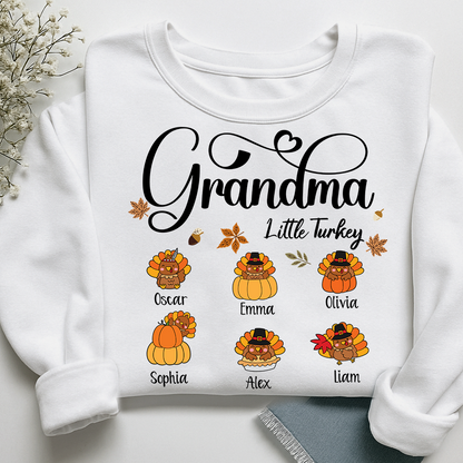 Full Grandma Little Turkey Sweatshirt, Custom Gifts for Grandma and Grandchild