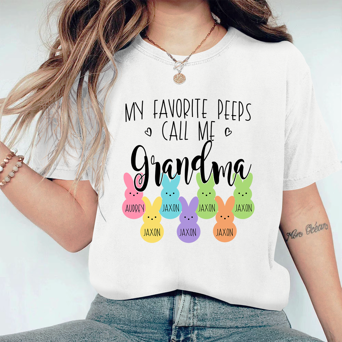 Personalized My Favorite Peeps Call Me Mimi With Grandkids Easter Bunny Comfort Colors T-Shirt