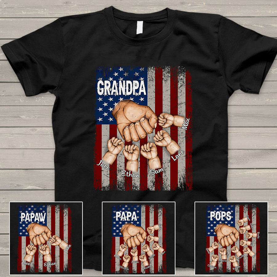 Grandpa Grandkids Hands Flag T-Shirt