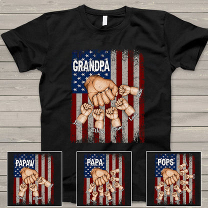 Grandpa Grandkids Hands Flag T-Shirt