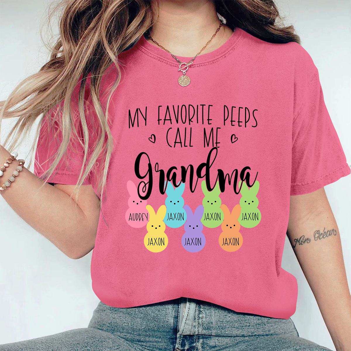 Personalized My Favorite Peeps Call Me Mimi With Grandkids Easter Bunny Comfort Colors T-Shirt