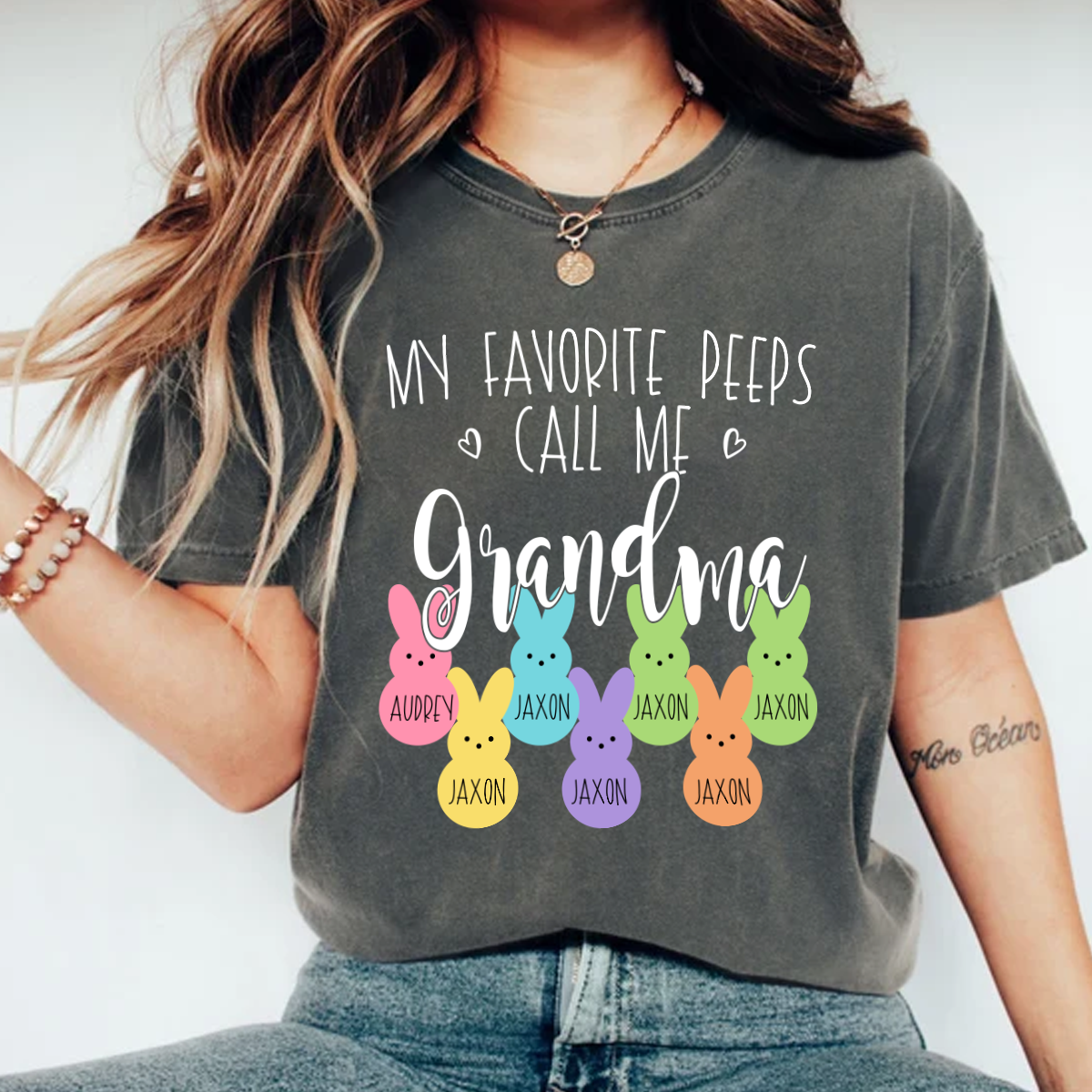 Personalized My Favorite Peeps Call Me Mimi With Grandkids Easter Bunny Comfort Colors T-Shirt