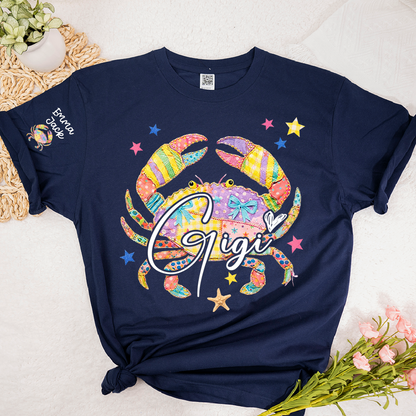 Custom Mimi T Shirt, Personalized Grandma Shirt with Kids Names, Colorful Crab Beach Design Tee, Summer Gift for Mimi