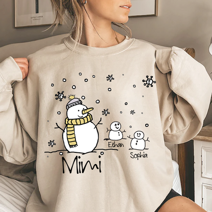 Personalized Christmas Snowman Sweatshirt, Gifts for Grandma, Custom Grandma and Grandchild Names
